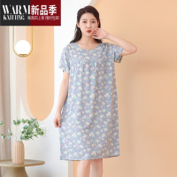 SHANCHAO棉绸睡裙女短袖人造棉睡衣夏季薄款大码宽松居家服简约碎花连衣裙