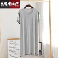 SHANCHAO凉感莫代尔男士睡裙夏连体短袖薄款睡袍长袍睡衣家居服浴袍中长款