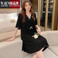 SHANCHAO胖mm300斤大码女装夏季薄款短袖V领过膝中长款睡裙女可外穿家居服