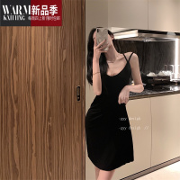 SHANCHAO2023夏季新款简约风修身吊带背心性感纯欲美背女连衣家居服睡裙子