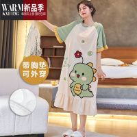 SHANCHAO睡裙女夏季带胸垫一体式薄款睡衣短袖卡通恐龙闺蜜可外穿