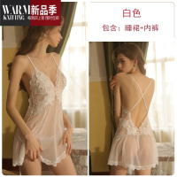 SHANCHAO性感睡衣女夏季冰丝薄款情趣少女诱惑小胸蕾丝吊带睡裙2022年新款