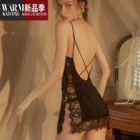 SHANCHAO性感睡衣女夏2022年情情侣内衣裤无胸垫蕾丝吊带冰丝睡裙高级感调