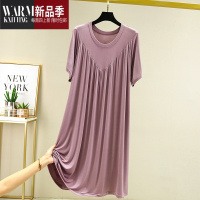 SHANCHAO莫代尔棉短袖睡裙女200斤中长款睡衣宽松加大码家居裙大摆连衣裙