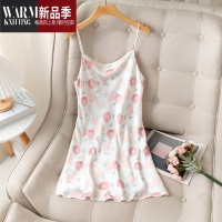 SHANCHAO睡裙女印花吊带睡衣冰丝性感无袖露背夏款裙子2023新款家居服