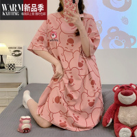 SHANCHAO带胸垫睡裙女夏季短袖韩版可爱卡通小熊夏天薄款可外穿家居服
