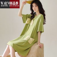 SHANCHAO睡裙女夏2022年新款短袖春蝴蝶结夏季宽松大码家居服薄款睡衣
