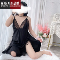 SHANCHAO夏装胖mm2-300斤大码冰丝性感纯欲风镂空蕾丝拼接宽松吊带睡裙女