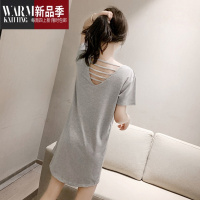 SHANCHAO网红露背睡裙莫代尔宽松大码睡衣女夏性感清新吊带连衣裙薄款