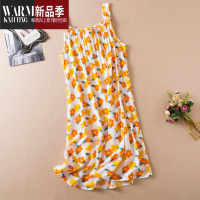 SHANCHAO2023夏新款棉绸连衣裙吊带中裙无袖人造棉睡裙薄款家居服宽松睡衣