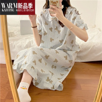 SHANCHAO大码胖mm复古甜美减龄小熊睡裙女夏季新款宽松中长款连衣裙家居服
