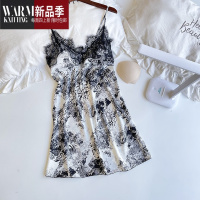 SHANCHAO睡衣女夏季薄款冰丝2022年纯欲风吊带睡裙带胸垫水墨画印花连衣裙