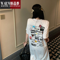 SHANCHAO韩系chci夏季新款涂鸦印花T恤连衣裙设计感宽松甜辣妹睡裙可外穿