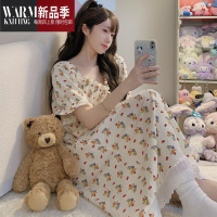 SHANCHAO2023年夏季公主风睡裙女生甜美可爱小熊花边日系中长款睡衣裙