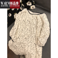 SHANCHAO法式少女卡通兔子印花长袖棉纱睡衣女款大码甜美家居睡裙