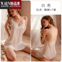 SHANCHAO睡衣女性感夏季2023年新款蕾惑高级纯欲冰丝吊带睡裙睡袍套装