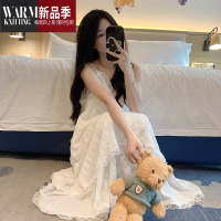 SHANCHAO睡裙夏季女梭织棉甜美蕾丝吊带睡衣女夏天新款白色女士家居服