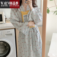SHANCHAO日式和服樱桃长袖睡袍女性感长款浴袍睡裙睡衣女款家居服