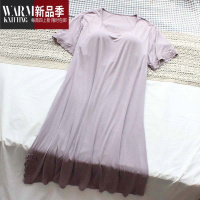 SHANCHAO夏季女士睡裙带胸垫夏天睡衣裙短袖莫代尔免穿文胸家居服蕾丝纯色