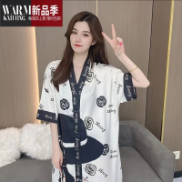 SHANCHAO冰丝睡裙女2022年新款夏季薄款短袖性感网红风山茶花家居连衣裙秋