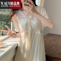 SHANCHAO短袖睡裙女夏季蕾丝网纱莫代尔甜美可爱公主风汉服国风睡衣带胸垫