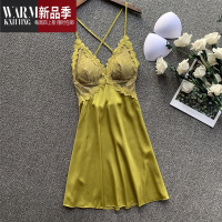 SHANCHAO性感睡衣女夏季薄冰丝露背蕾丝纯欲2023年新款吊带睡裙带胸垫