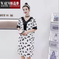 SHANCHAO2022年新款睡衣女加肥加大码夏季薄款v领短袖睡裙胖mm家居服连衣