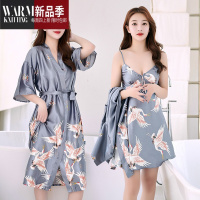 SHANCHAO睡裙女新娘冰丝长款睡袍吊带睡衣女2023年新款夏季性感仙鹤