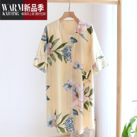 SHANCHAO夏季带胸垫短袖睡裙女士棉绸免文胸大码宽松人造棉长裙睡衣家居裙