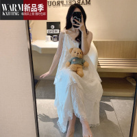 SHANCHAO睡裙女款夏季公主风吊带梭织棉睡衣夏天宽松女士蕾丝家居服款