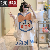 SHANCHAO夏季短袖睡裙女夏薄款网红卡通兔子胖mm睡衣宽松加大码中长裙