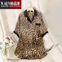 SHANCHAO豹纹睡裙女2021年夏新款冰丝性感薄款睡衣男友风网红中长款衬衫裙