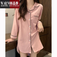 SHANCHAO长袖睡裙女款2023年新款性感男友风衬衫豆沙睡衣裙