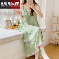 SHANCHAO睡裙夏季女士梭织棉性感吊带睡衣夏天甜美绿色连衣裙款家居服