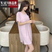 SHANCHAO莫代尔睡裙女夏天短袖纯色带胸垫夏季大码宽松性感睡衣女薄款中裙