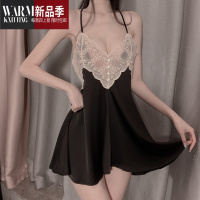 SHANCHAO性感睡衣吊带裙女夏季冰丝套装蕾丝宫廷刺绣开衫露背甜美睡裙睡袍