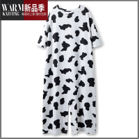 SHANCHAO小奶牛!可爱卡通连体睡衣女夏季薄款短袖学生宽松可两穿睡裙