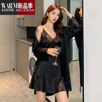 SHANCHAO睡裙女夏季薄款冰丝性感睡衣2023年新款蕾丝花边吊带睡裙睡袍套装