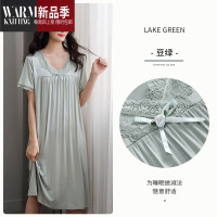 SHANCHAO睡裙女士睡衣夏季夏天薄款短袖莫代尔棉绸中年妈妈中长款冰丝凉感
