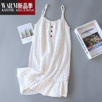 SHANCHAO女睡裙水洗棉纱吊带裙薄款可爱睡衣绉布家居服柔软透气
