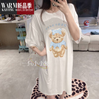 SHANCHAO软软糯糯!莫代尔短袖睡裙女夏中长款薄款睡衣可爱卡通甜美家居服
