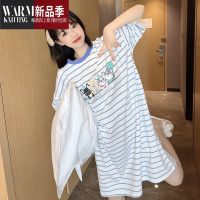 SHANCHAO可爱小狗条纹睡裙女夏宽松薄款短袖中长款可外穿睡衣家居服