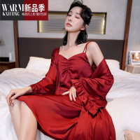 SHANCHAO冰薄款性感睡裙新娘晨袍红色结婚婚礼睡袍睡衣女