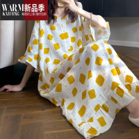 SHANCHAO很多色!甜美娃娃领睡裙女夏日系纱布短袖长裙大码孕妇家居服