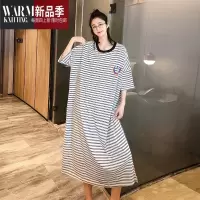 SHANCHAO慵懒大码加长款睡裙夏季短袖加肥加大家居服简约条纹孕妇睡裙