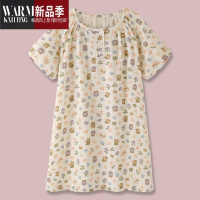 SHANCHAO『熊仔后花园』奶系卡通风睡衣女夏天纱布短袖可外穿宽松睡裙