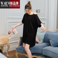 SHANCHAO夏季性感吊带睡裙女薄款露肩莫代尔家居服中长款宽松大码可外穿