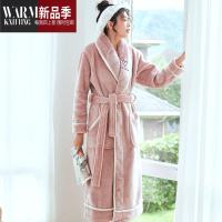 SHANCHAO睡袍女冬长款法兰绒浴袍女冬季睡裙加绒珊瑚绒男加厚冬睡衣女