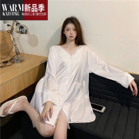 SHANCHAO睡衣女2022年新款冰丝睡衣女士男友风宽松大码白衬衣衬衫夏季睡裙
