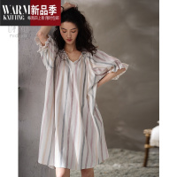 SHANCHAO宽松大码睡裙女夏季睡衣短袖公主风中长款v领薄款孕妇家居服